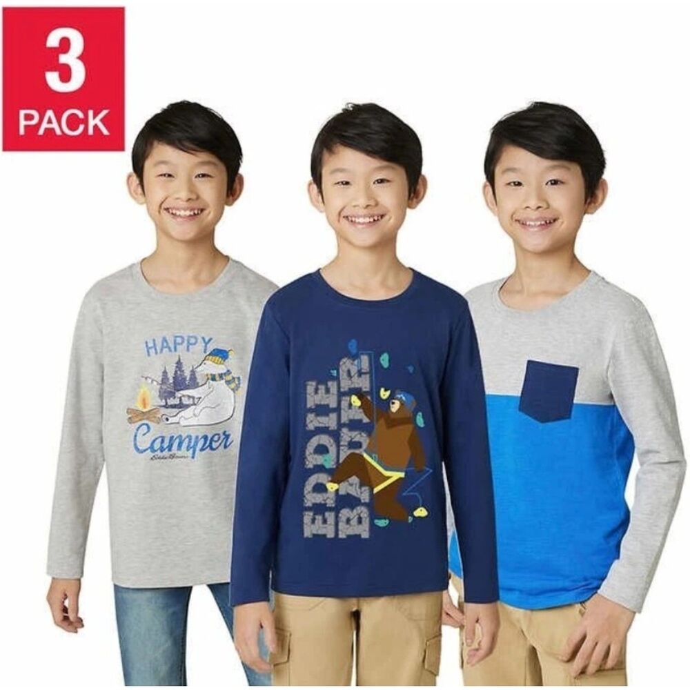 NEW NWT Boys Sz Large (14/16) Casual Wear Long Sleeve 3 Pc Shirt Lot EDDIE BAUER
